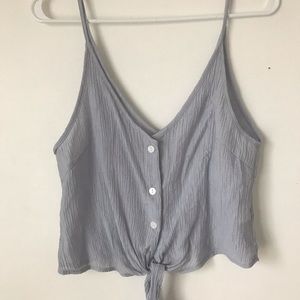 Light blue tie crop button tank